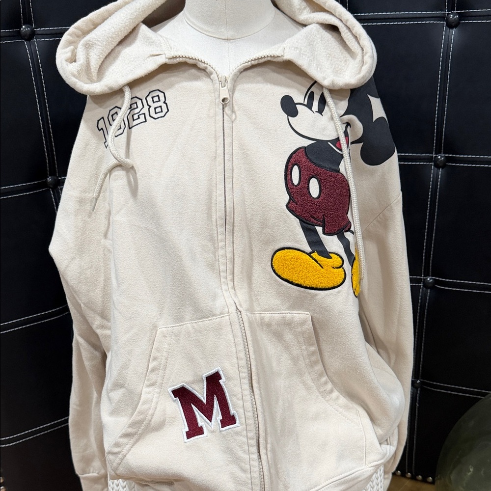 Beige Zip-Up Hoodie with Cartoon Design